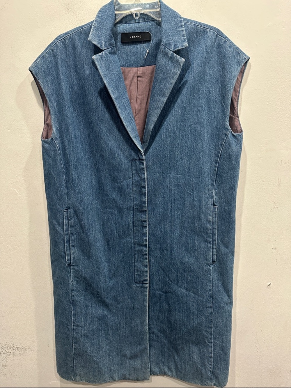 J BRAND Denim Button Down long vest Dress pockets size medium classic minimalist